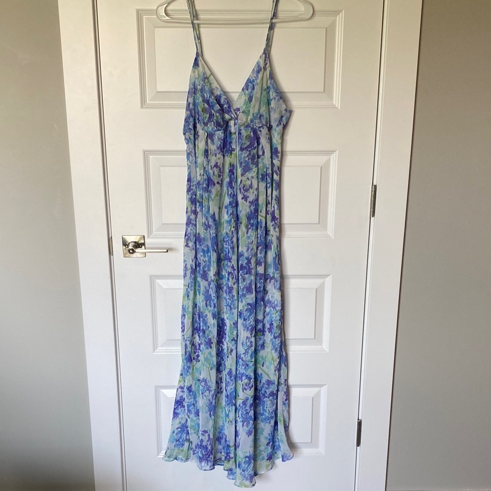 Oscar de la Renta Pink Label Blue and Green Floral Maxi Dress